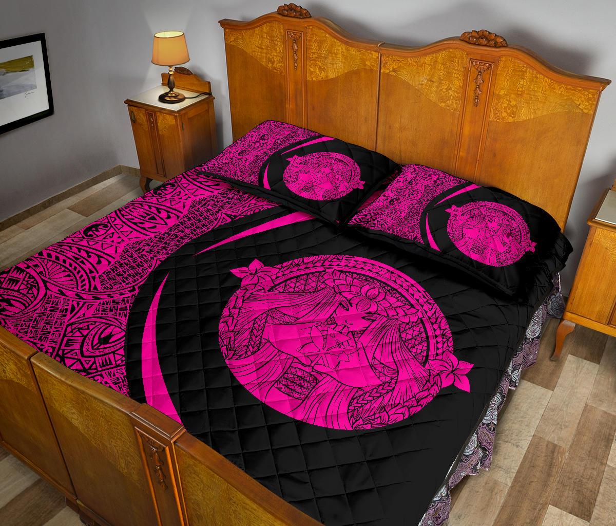 Hawaii Polynesian Pele Kanaka Quilt Bed Set Circle Style Pink - Polynesian Pride