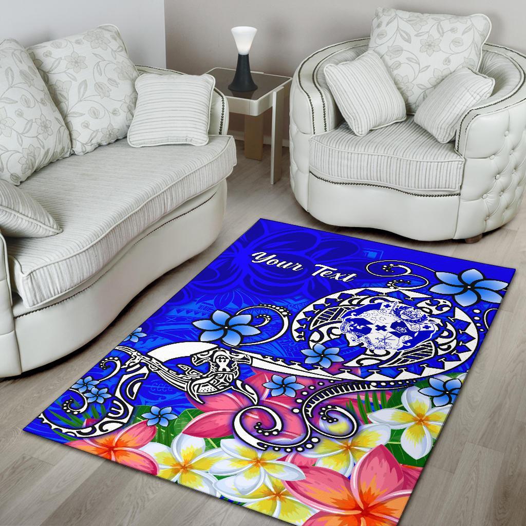 Tonga Custom Personalised Area Rug - Turtle Plumeria (Blue) - Polynesian Pride