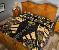 Tuvalu Quilt Bed Set - Tuvalu Coat Of Arms Yellow Tattoo Style - Polynesian Pride