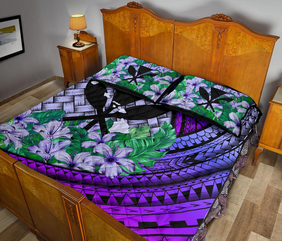 Kanaka Maoli (Hawaiian) - Quilt Bed Set Lauhala Polynesian Hibiscus Purple - Polynesian Pride