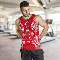 Fiji Polynesian Men Tank Top Map Red White - Polynesian Pride