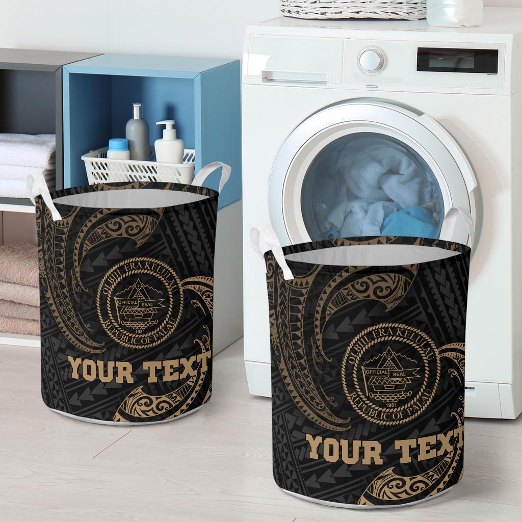 Palau Polynesian Custom Personalised Laundry Basket - Gold Tribal Wave - Polynesian Pride