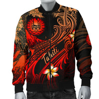 Tahiti Polynesian Men's Bomber Jacket - Plumeria Flowers And Waves - Polynesian Pride