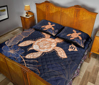 Hawaii Kakau Polynesian Turtle Map Quilt Bed Set - Indigo Ver 1 - Polynesian Pride
