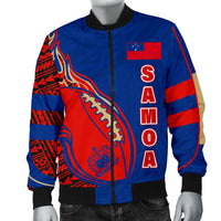 Samoa Men's Bomber Jacket - Rugby Ball Fire - Polynesian Pride