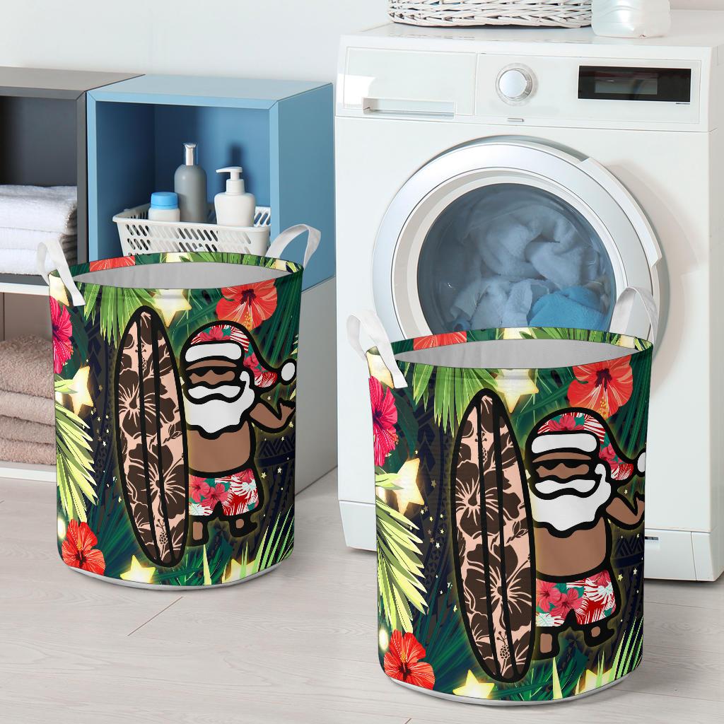 Hawaii Santa Claus Surf Christmas Pattern Laundry Basket - AH - Polynesian Pride
