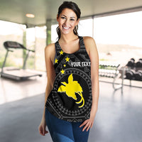 Papua New Guinea Personalised Women's Racerback Tank - Flag With Polynesian Patterns (Black) - Polynesian Pride