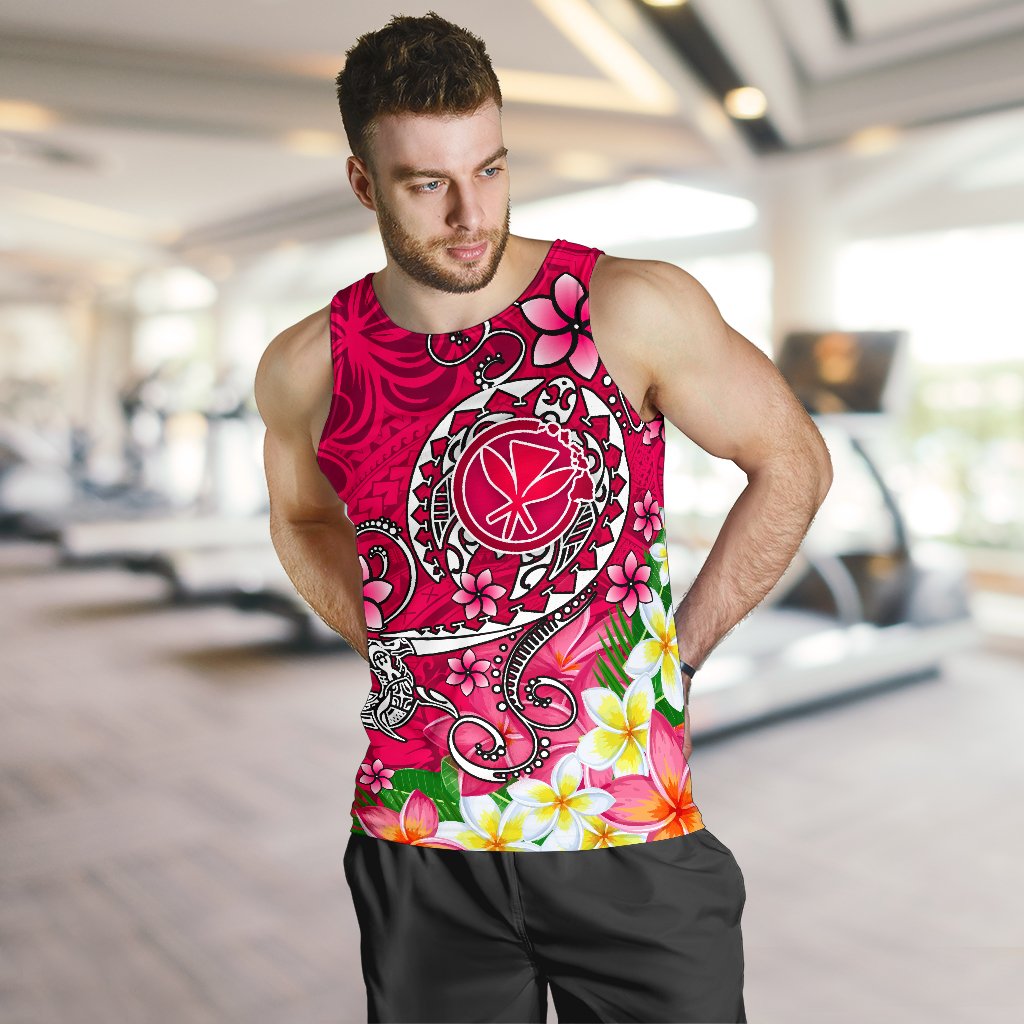 Hawaii Men's Tank Top - Turtle Plumeria Polynesian Tattoo Pink Color - Polynesian Pride