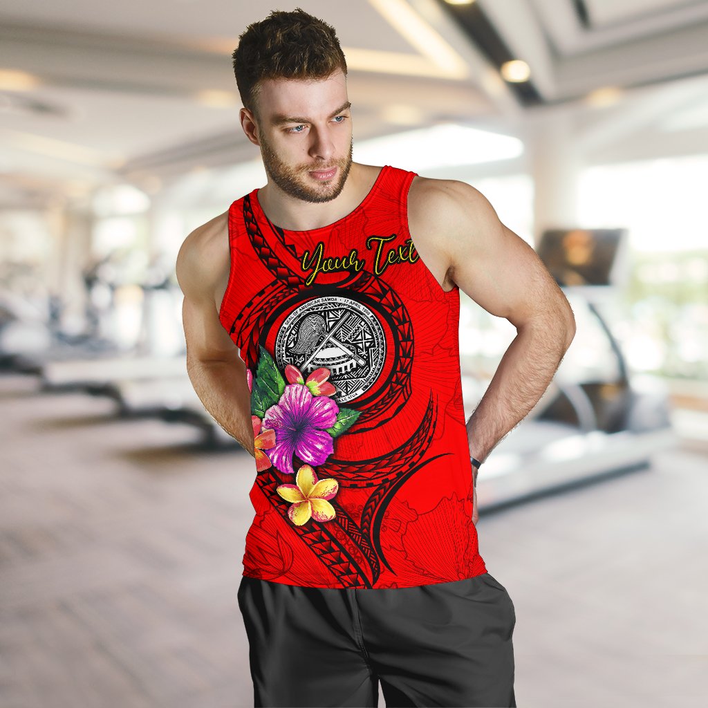 American Samoa Polynesian Custom Personalised Men's Tank Top - Floral With Seal Red - Polynesian Pride