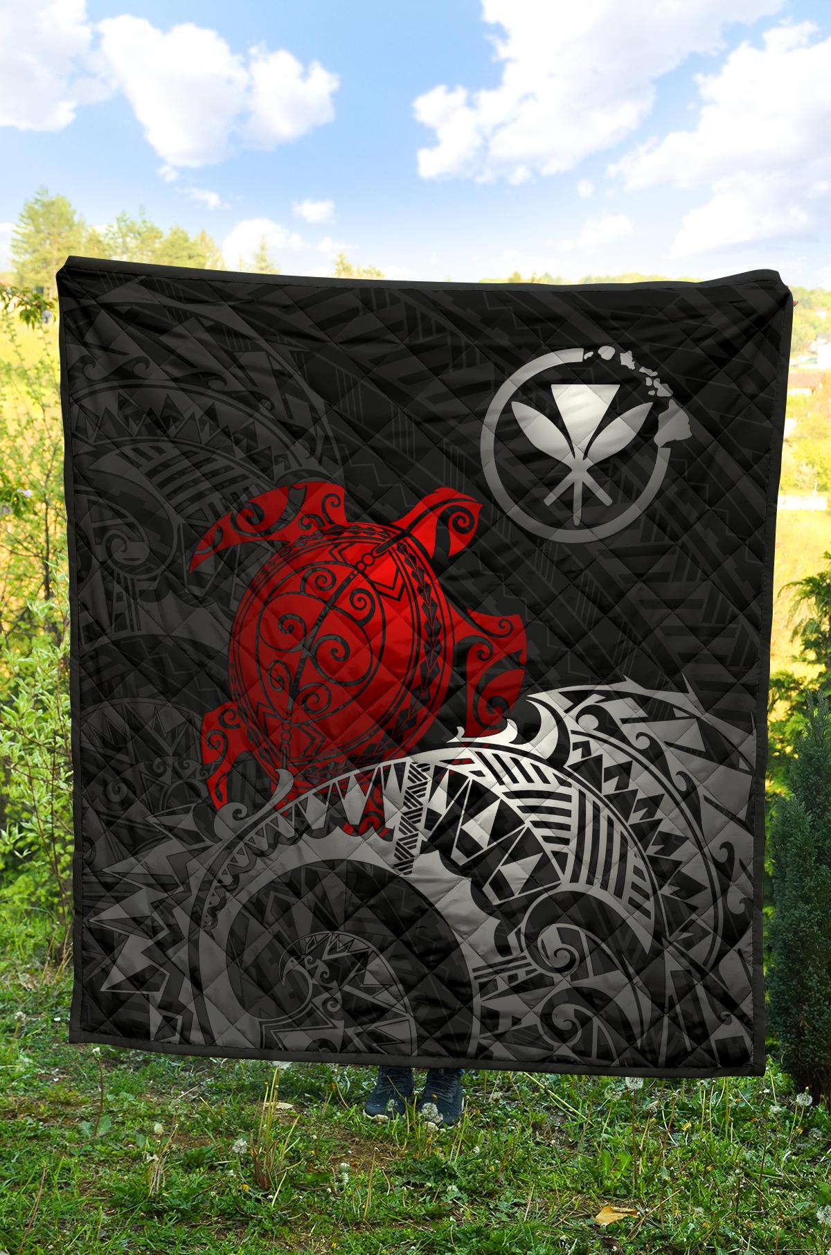 Hawaii Polynesian Premium Quilt - Kanaka Maoli & Red Turtle - Polynesian Pride