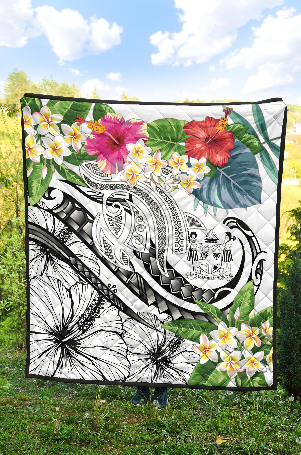 Fiji Polynesian Premium Quilt - Summer Plumeria (White) - Polynesian Pride