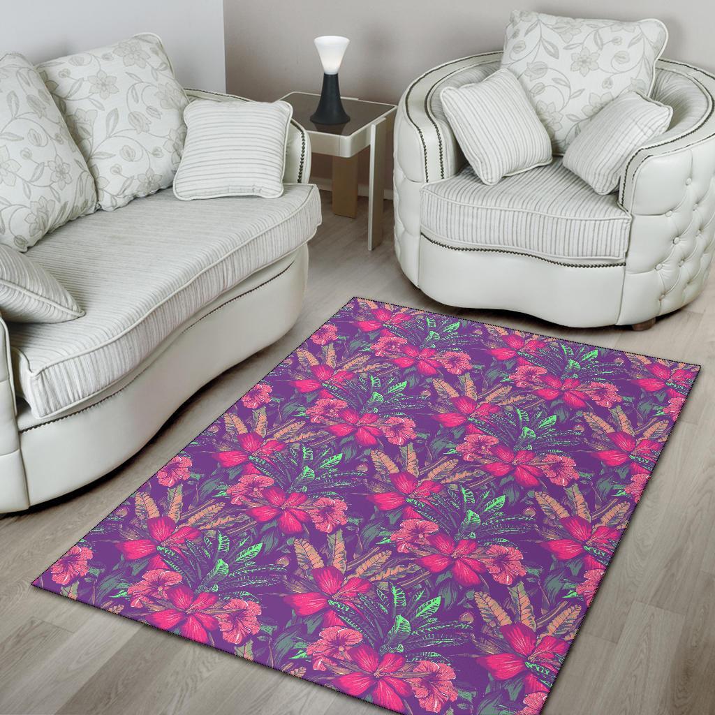 Tropical Hibiscus Purple Rug - Polynesian Pride