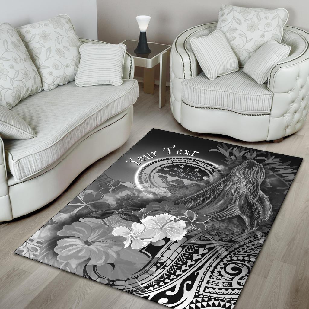 Federated States of Micronesia Custom Personalised Area Rug - Humpback Whale with Tropical Flowers (White) - Polynesian Pride