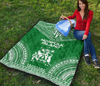 Norfolk Island Premium Quilt - Norfolk Island Coat Of Arms Polynesian Chief Green Version - Polynesian Pride