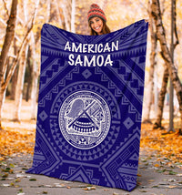American Samoa Premium Blanket - Seal In Polynesian Tattoo Style ( Blue) - Polynesian Pride