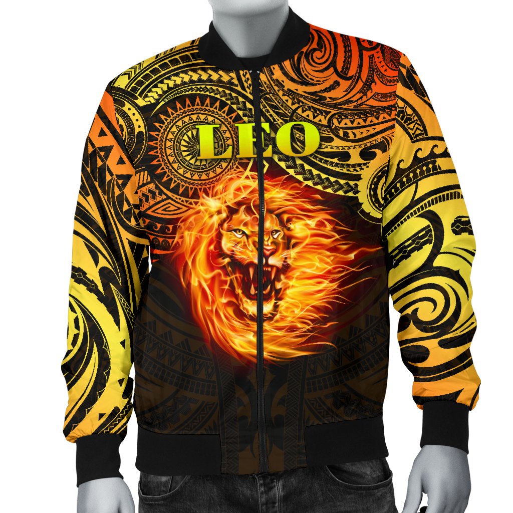 Sun In Leo Zodiac Men Bomber Jacket Polynesian Tattoo Unique Vibes - Polynesian Pride