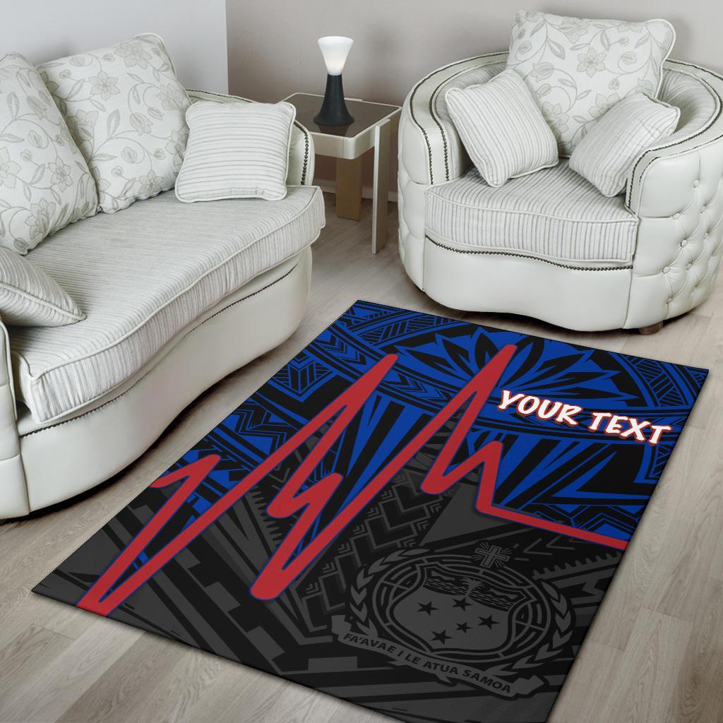 Samoa Personalised Area Rug - Samoa Seal With Polynesian Patterns In Heartbeat Style (Blue) - Polynesian Pride
