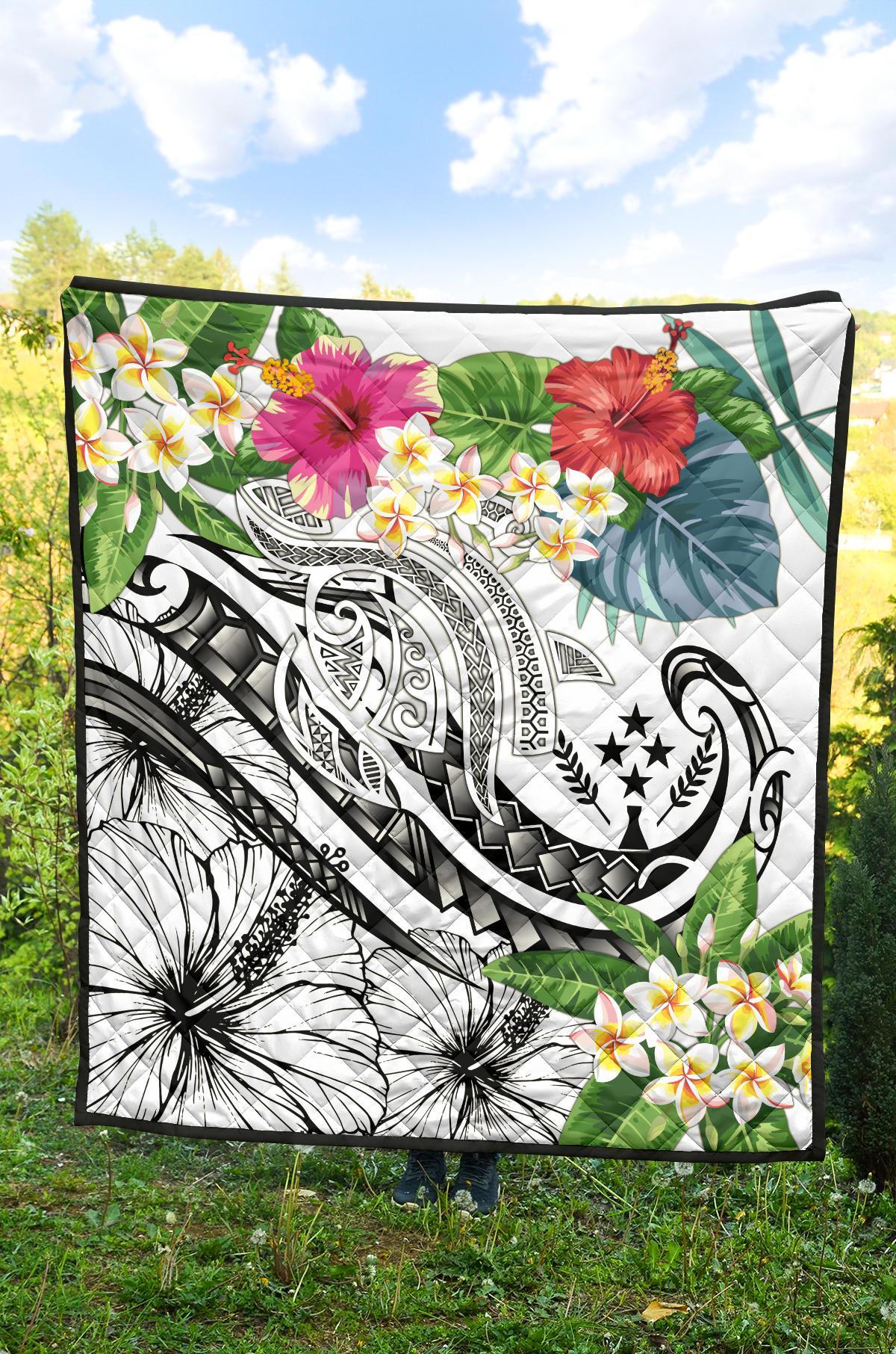 Kosrae Polynesian Premium Quilt - Summer Plumeria (White) - Polynesian Pride