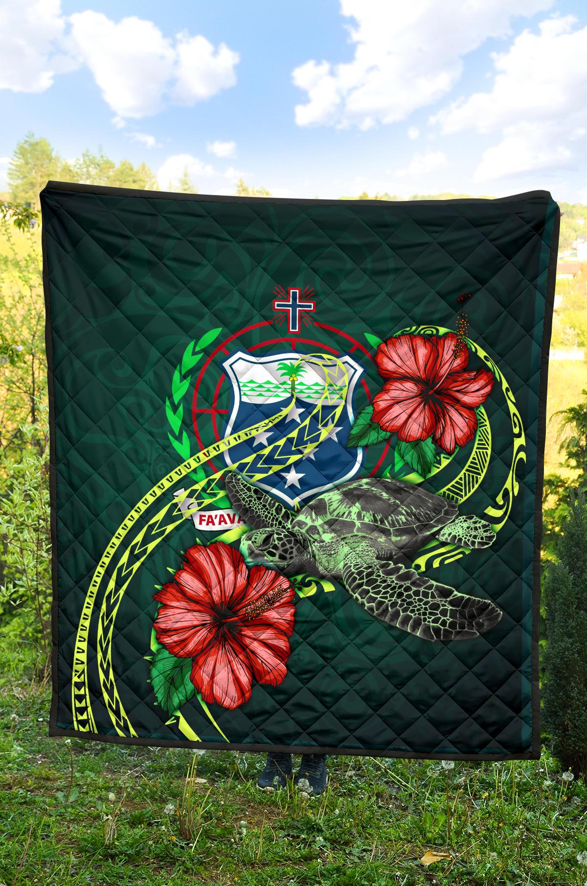 Samoa Polynesian Premium Quilt - Green Turtle Hibiscus - Polynesian Pride