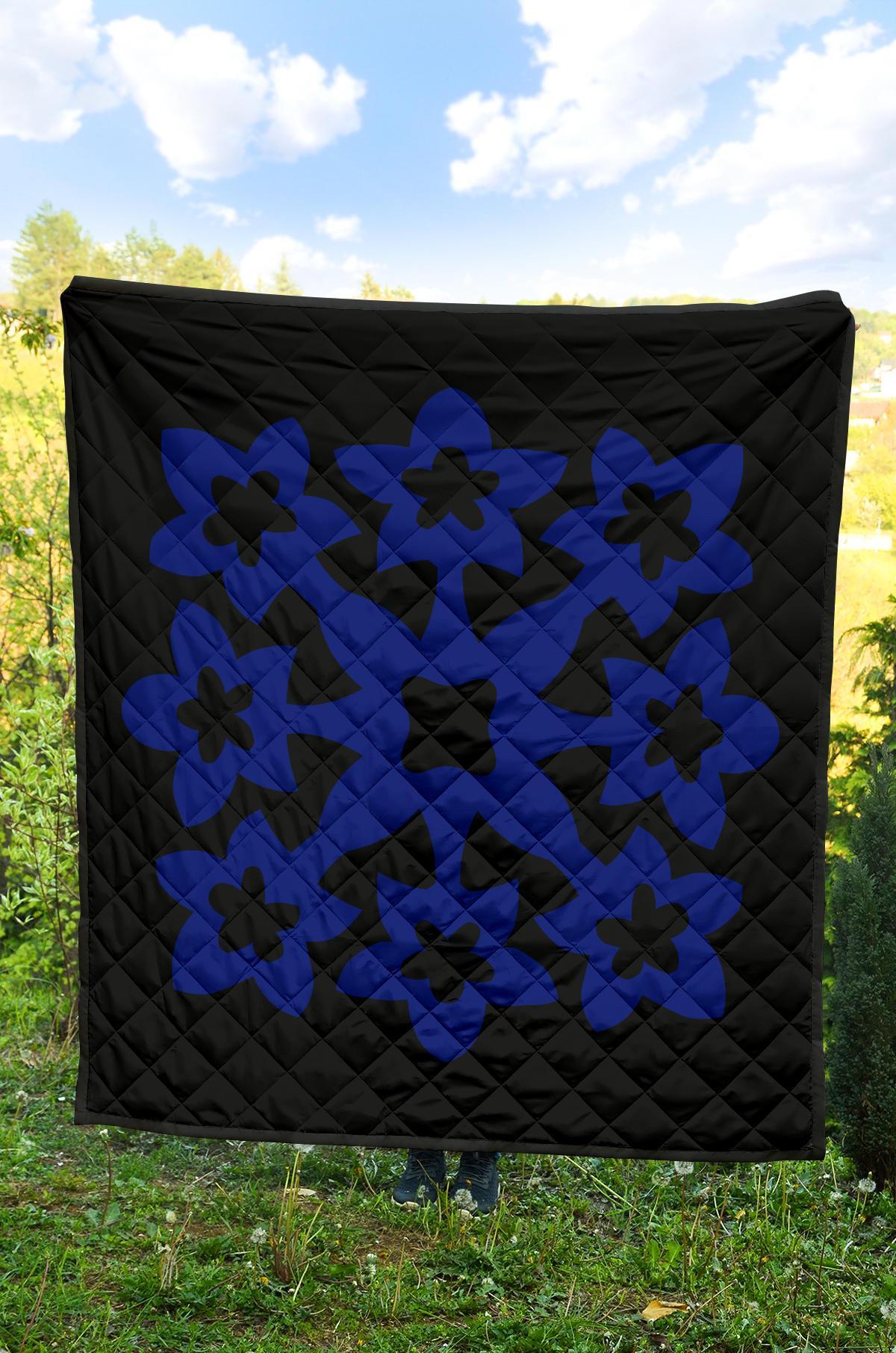 Hawaiian Premium Quilt Royal Pattern - Black And Blue - A1 Style - Polynesian Pride