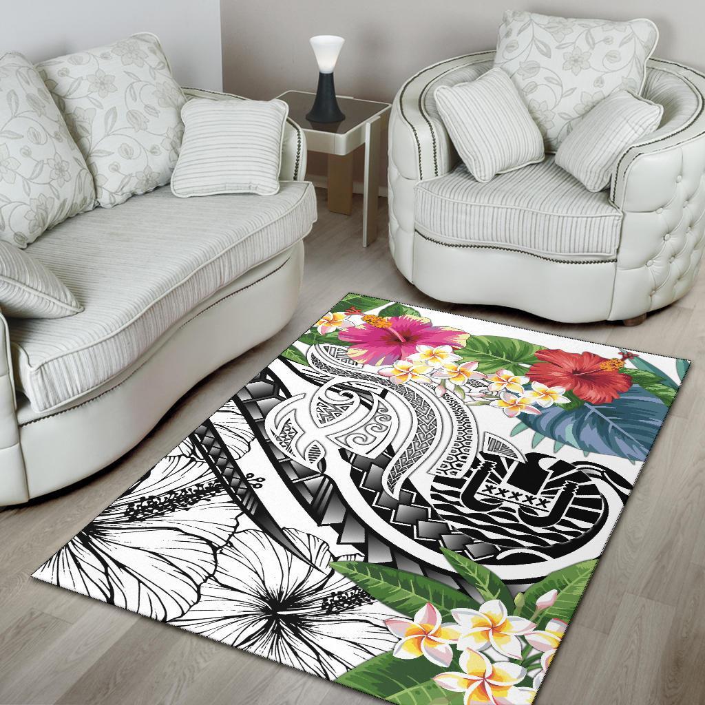 Tahiti Polynesian Area Rug - Summer Plumeria (White) - Polynesian Pride