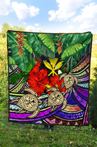 Kanaka Maoli (Hawaiian) Premium Quilt - Polynesian Turtle Colorful And Hibiscus - Polynesian Pride
