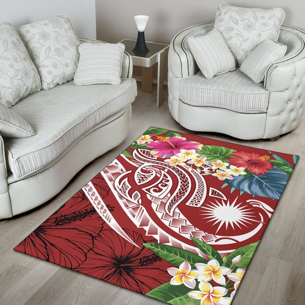 Marshall Islands Polynesian Area Rug - Summer Plumeria (Red) - Polynesian Pride