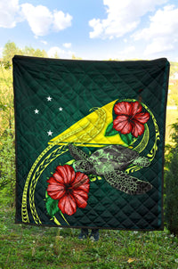 Tokelau Polynesian Premium Quilt - Green Turtle Hibiscus - Polynesian Pride