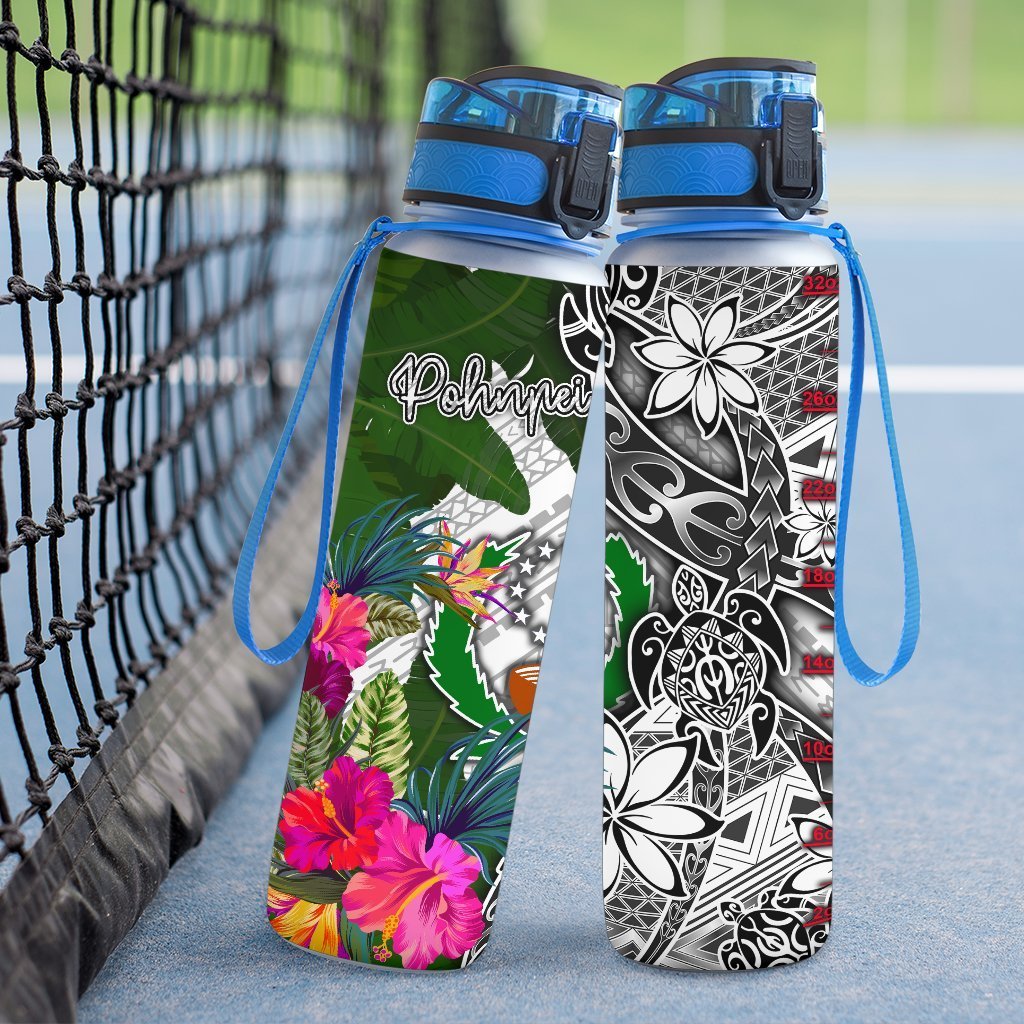 Pohnpei Hydro Tracking Bottle White - Turtle Plumeria Banana Leaf - Polynesian Pride