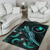 Yap Polynesian Area Rugs - Turtle With Blooming Hibiscus Turquoise - Polynesian Pride