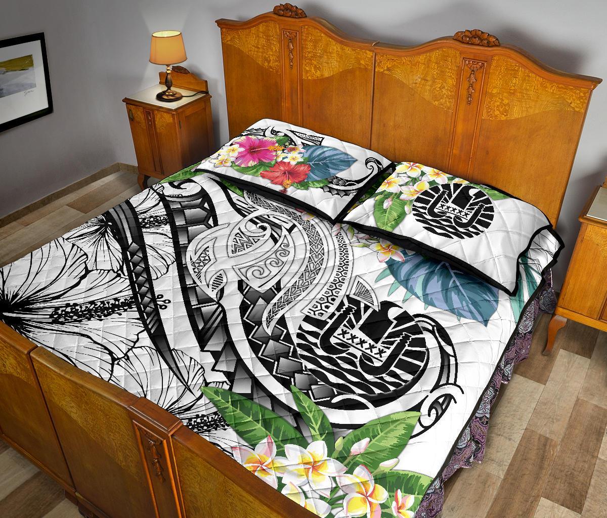 Tahiti Polynesian Quilt Bed Set - Summer Plumeria (White) - Polynesian Pride