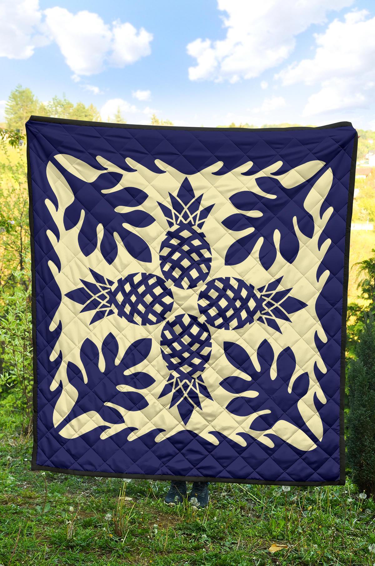 Hawaiian Pineapple Tropical Pattern Premium Quilt - Blue - Argu Style - AH - Polynesian Pride