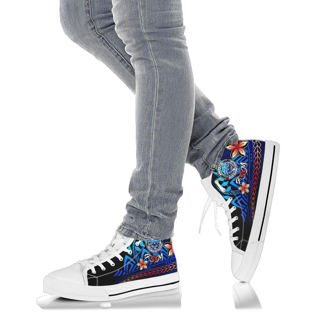 Federated States of Micronesia High Top Shoes Blue - Vintage Tribal Mountain - Polynesian Pride