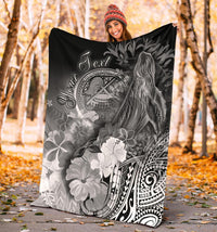 American Samoa Polynesian Custom Personalised Premium Blanket - Humpback Whale with Tropical Flowers (White) - Polynesian Pride