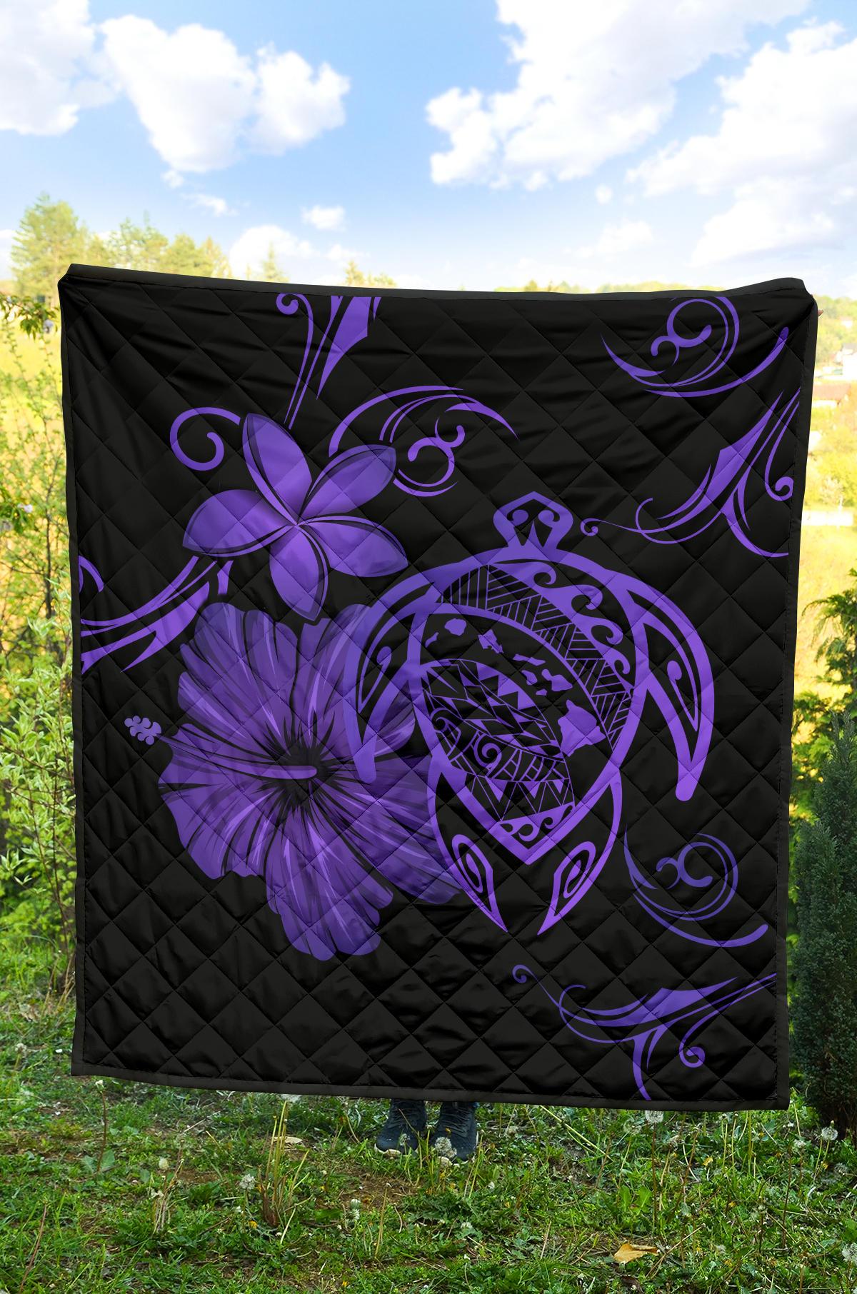 Hawaii Turtle Hibiscus Premium Quilt Purple - Polynesian Pride
