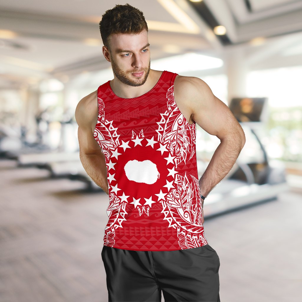 Cook Islands Polynesian Men Tank Top Map Red White - Polynesian Pride