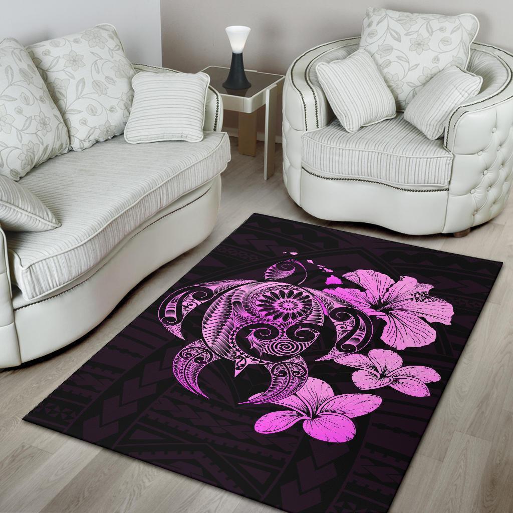 Hibiscus Plumeria Mix Polynesian Turtle Area Rug AH - Polynesian Pride