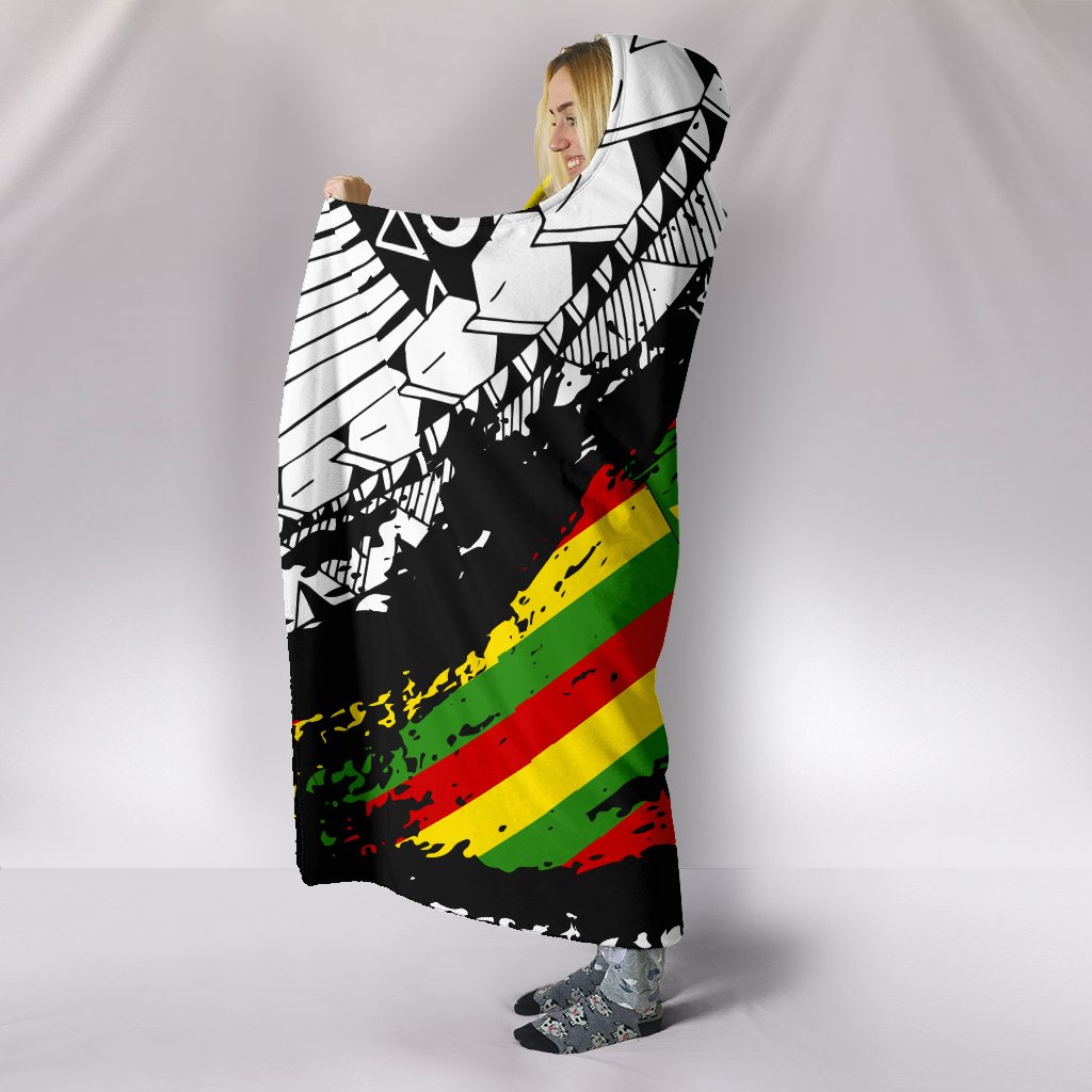 Polynesian Kanaka Flag hooded Blanket - Nora Style - White - Polynesian Pride