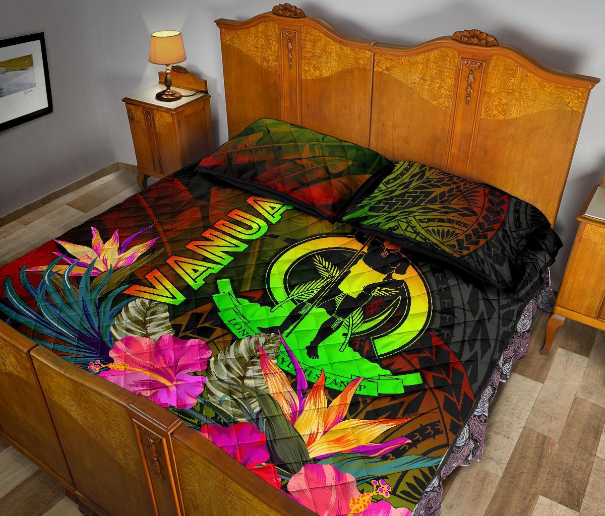 Vanuatu Polynesian Quilt Bed Set - Hibiscus and Banana Leaves - Polynesian Pride