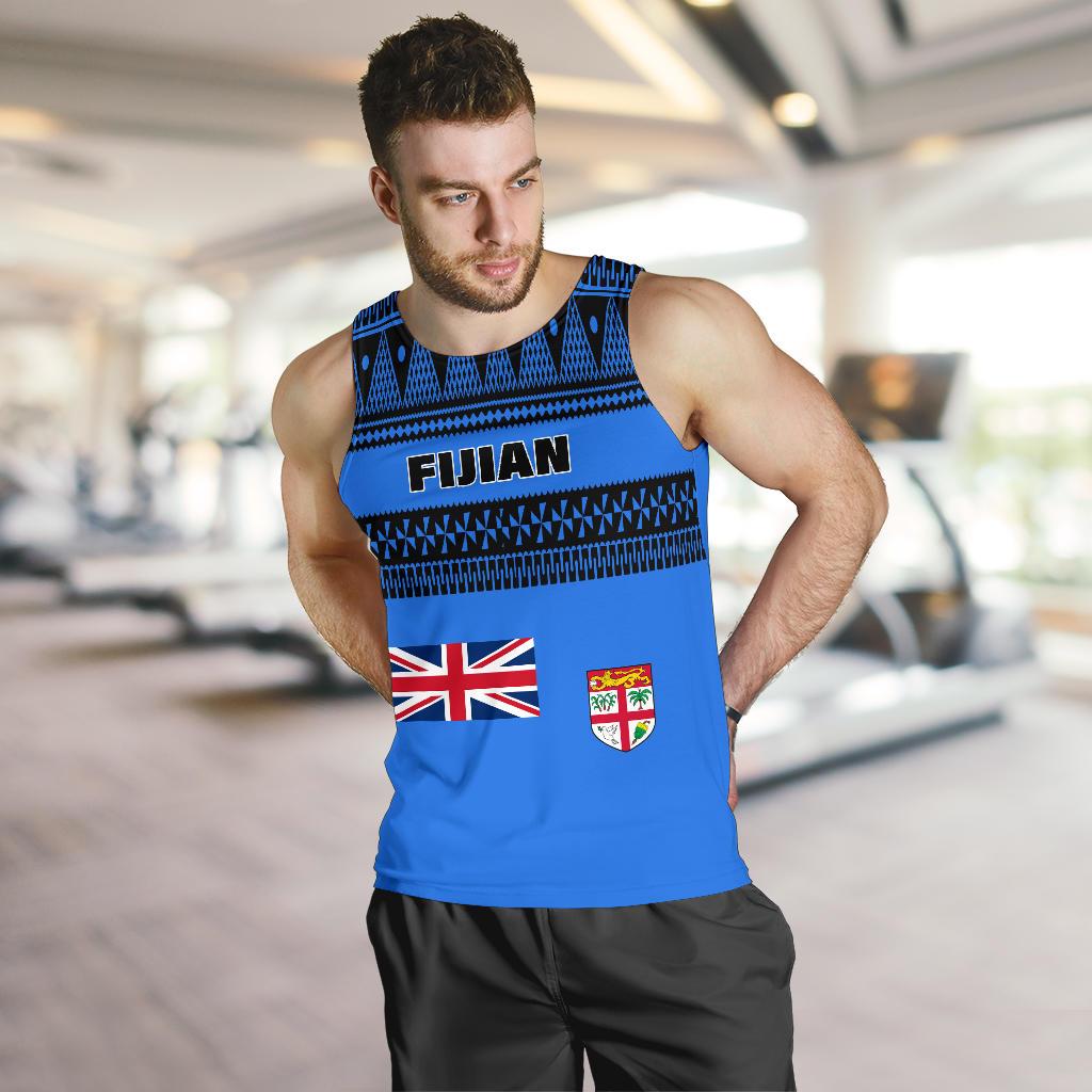 Fiji Men's Tank Top - Tapa Blue Style - Polynesian Pride