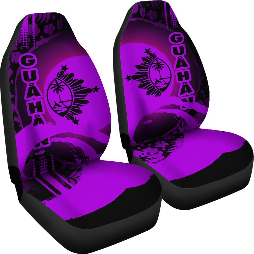 Guam Car Seat Covers - Hibiscus And Wave Purple Universal Fit Black - Polynesian Pride