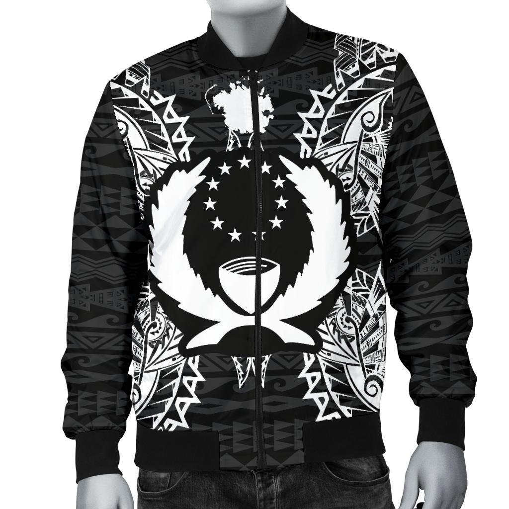 Pohnpei Polynesian Men's Bomber Jacket Map Black - Polynesian Pride