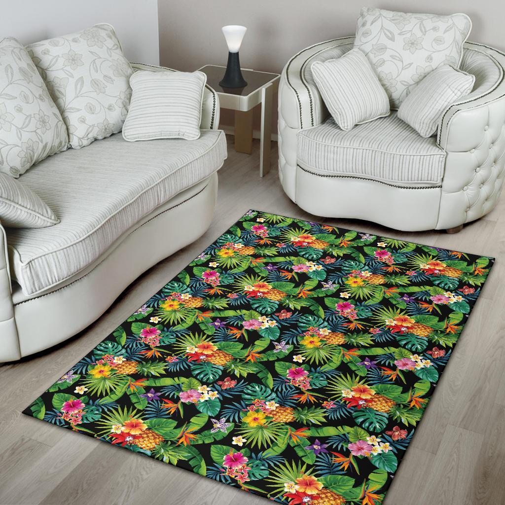 Tropical Pattern With Pineapples, Palm Leaves And Flowers. Rug - Polynesian Pride