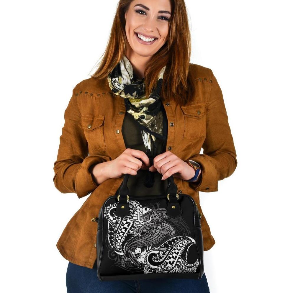 Tahiti Shoulder Handbag - White Shark Polynesian Tattoo One Size White - Polynesian Pride