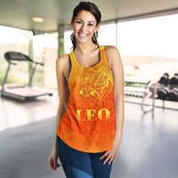 Sun In Leo Zodiac Women Racerback Tank Polynesian Tattoo Simple - Orange - Polynesian Pride