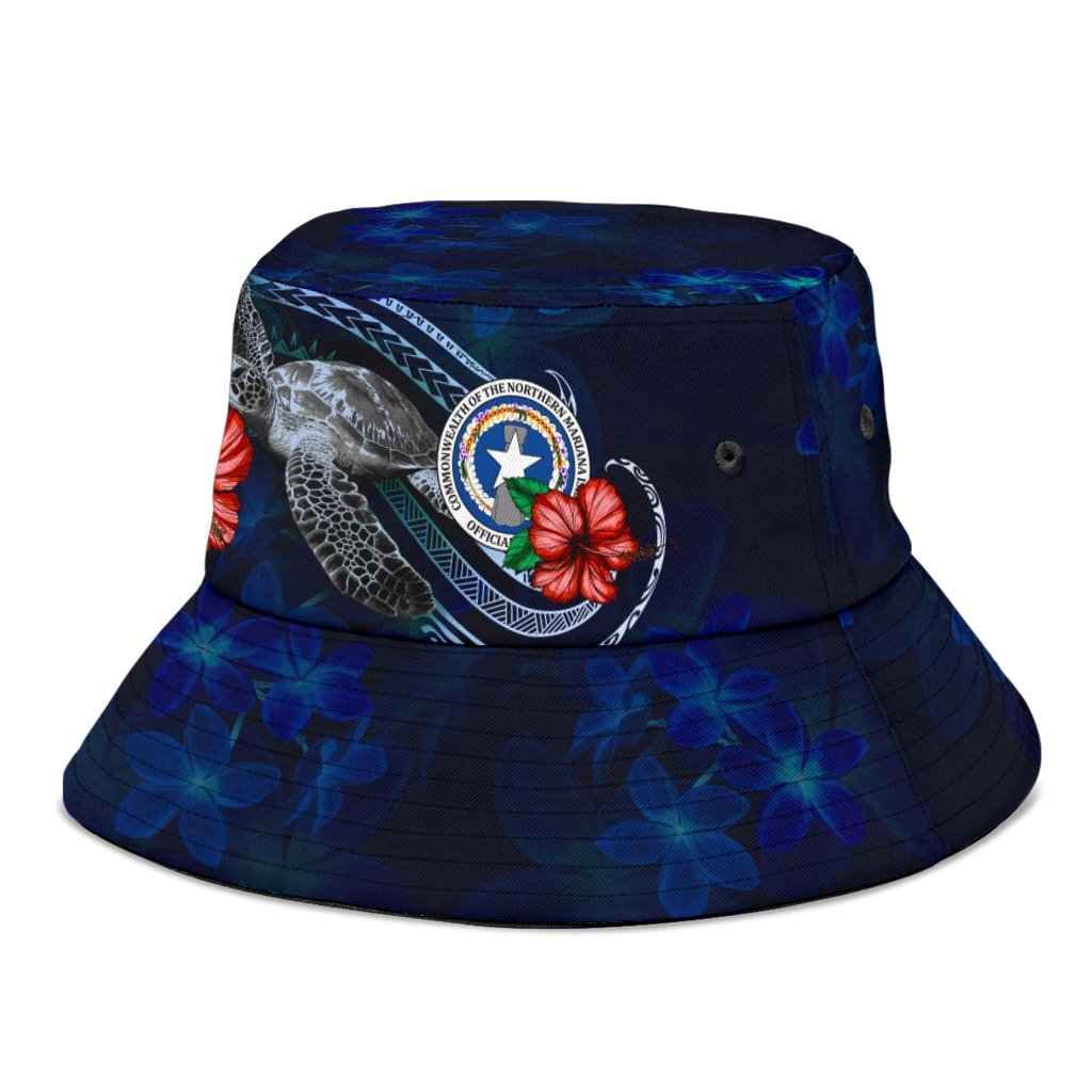 Northern Mariana Islands Polynesian Bucket Hat - Blue Turtle Hibiscus - Polynesian Pride