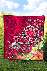 Hawaii Premium Quilt - Turtle Plumeria Polynesian Tattoo Pink Color - Polynesian Pride