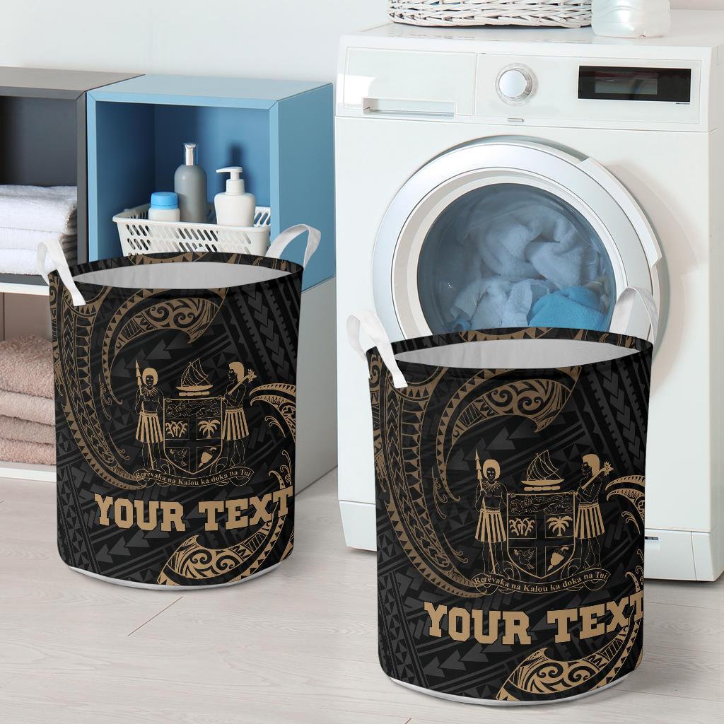 Fiji Polynesian Custom Personalised Laundry Basket - Gold Tribal Wave - Polynesian Pride