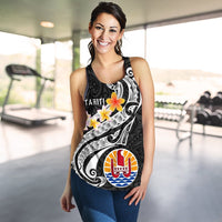 Tahiti Women's Racerback Tank - Tahiti Seal Polynesian Patterns Plumeria (Black) - Polynesian Pride