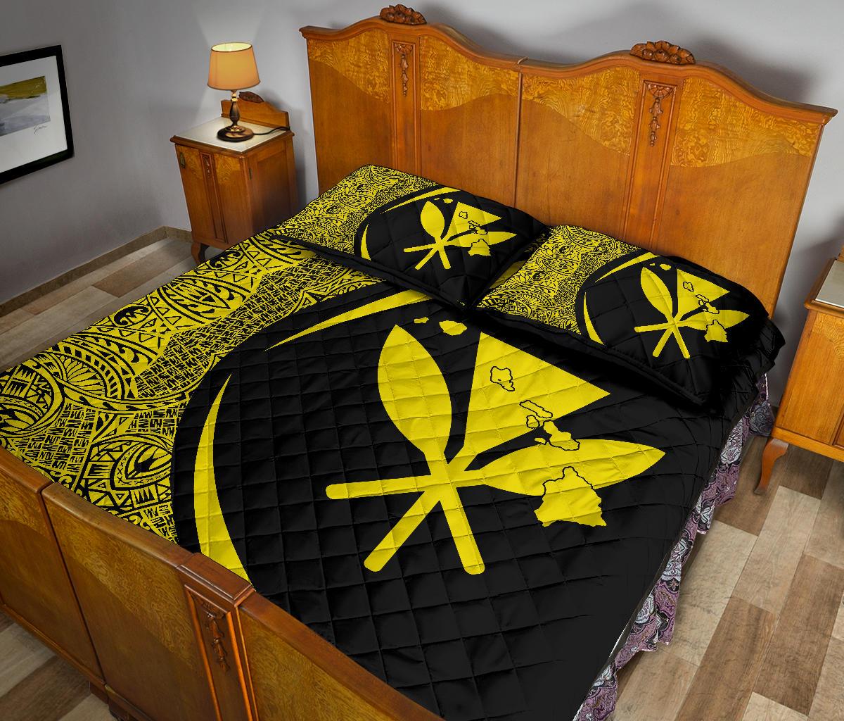 Hawaii Kanaka Polynesian Quilt Bed Set - Circle Style Yellow - Polynesian Pride